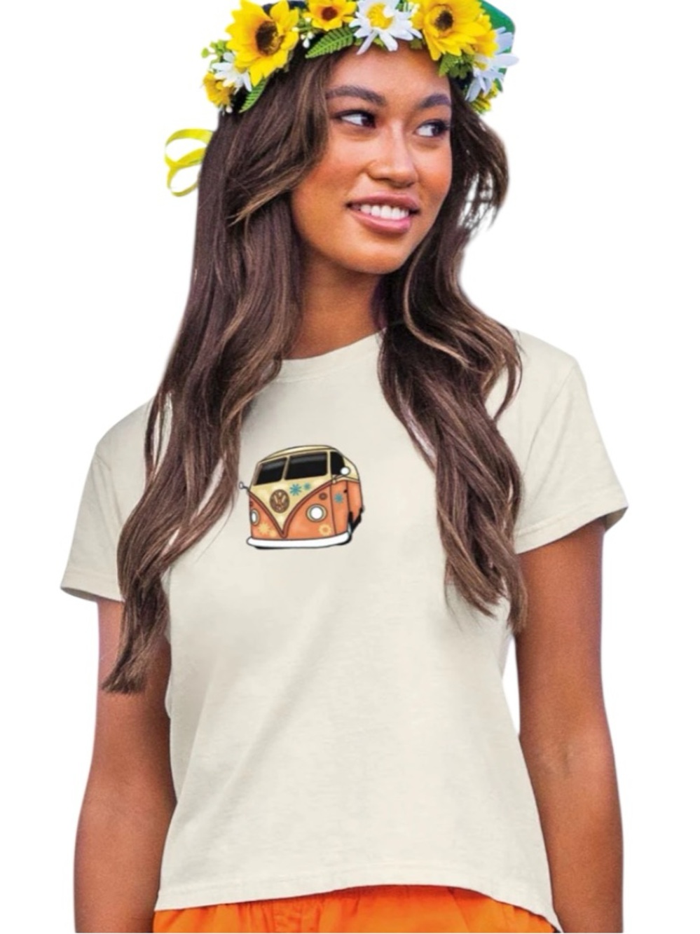 CrazyShirts Hawaii Women's Volkswagen Summer Of Love Coconut Dyed T-Shirt Medium